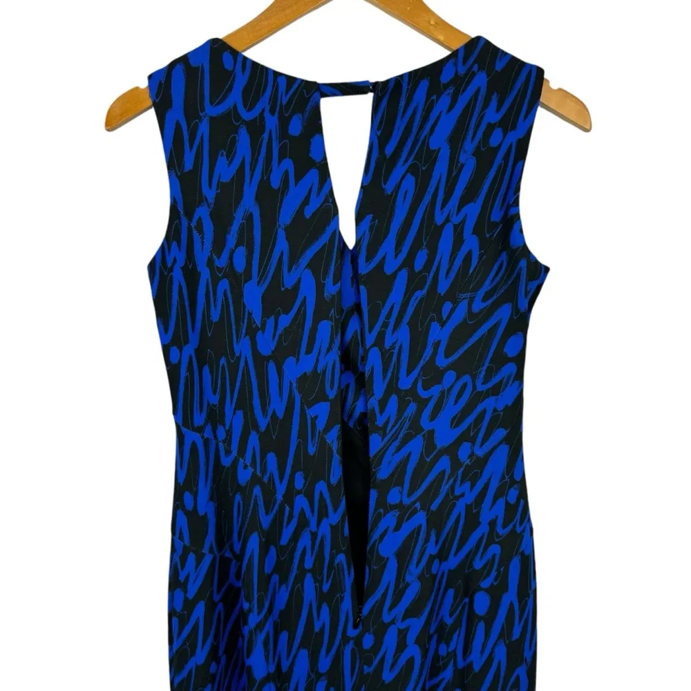 MILLY Graffiti Scribble Print Sheath Dress Black Blue Size 4 Cocktail Dress - Image 10