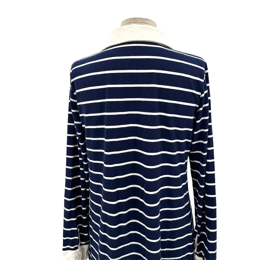 Coolibar Navy Blue Striped Polo‎ Long Sleeve Tunic Dress Size Small - Image 8