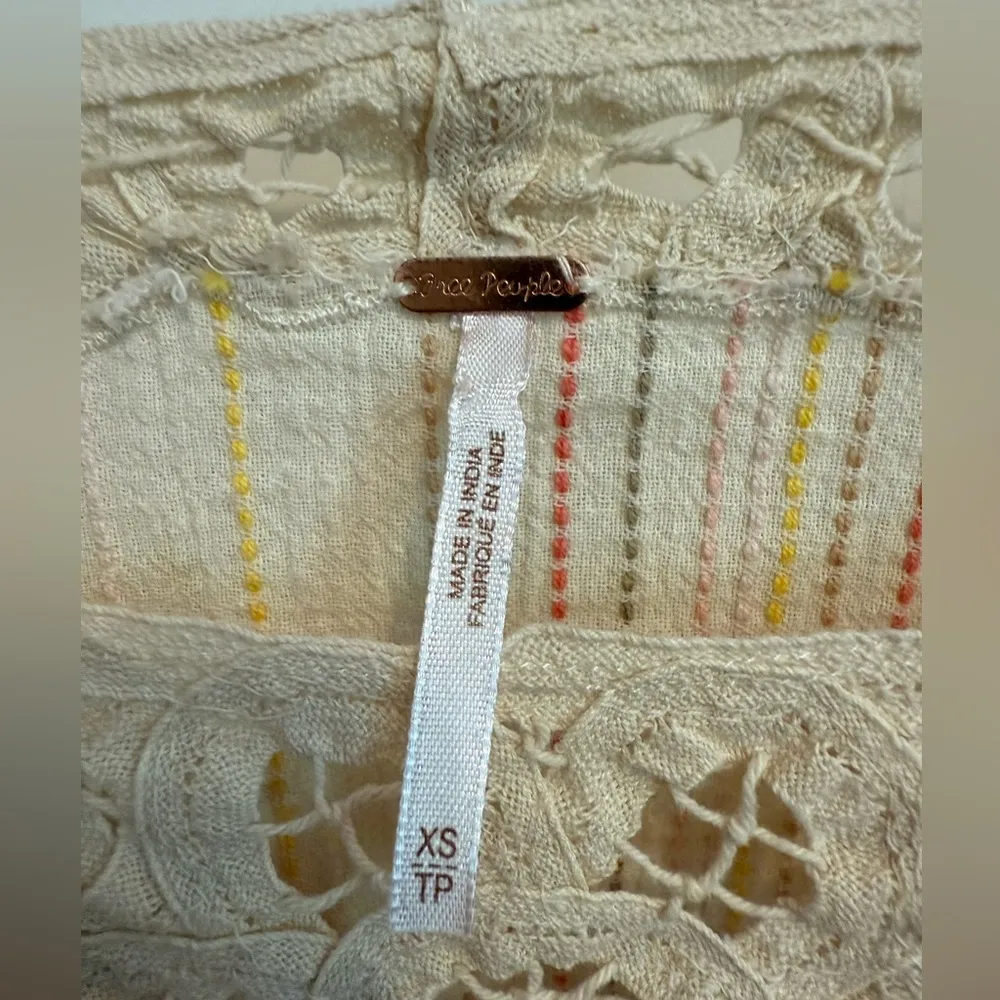 Free People Womens Cotton Crochet Floating Memories Stripes Top Sz XS - Image 3