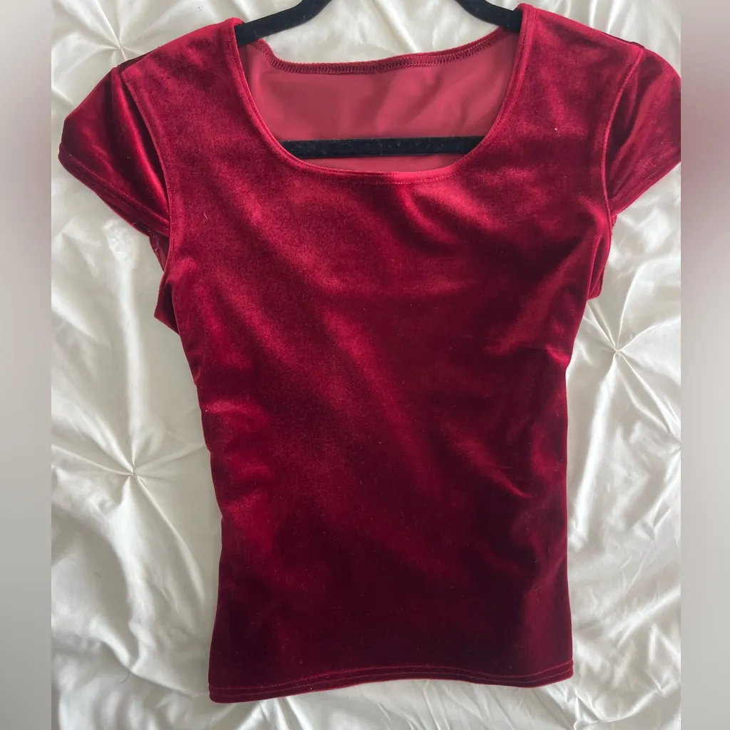 Velvet Red Short Sleeve Top - Image 2