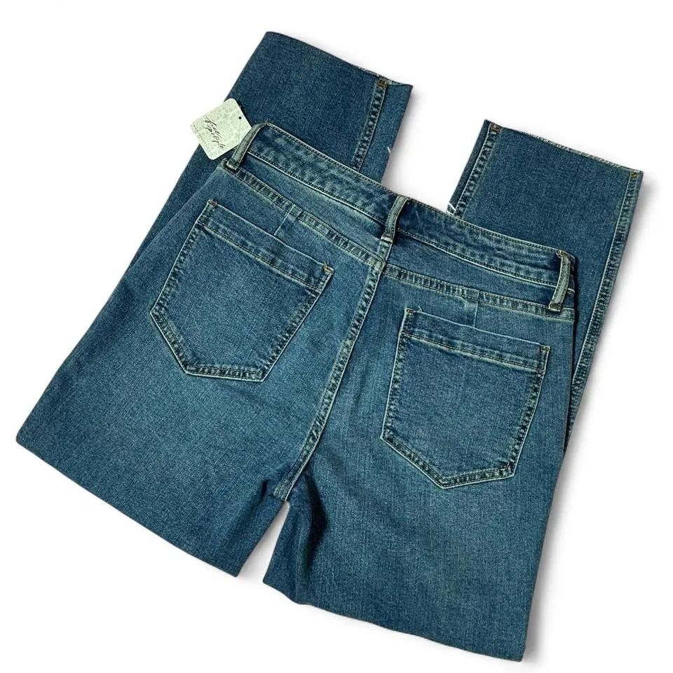 Free People Denim High Rise Cropped Bootcut Jeans Raw‎ Hem Dark Wash 27S - Image 2