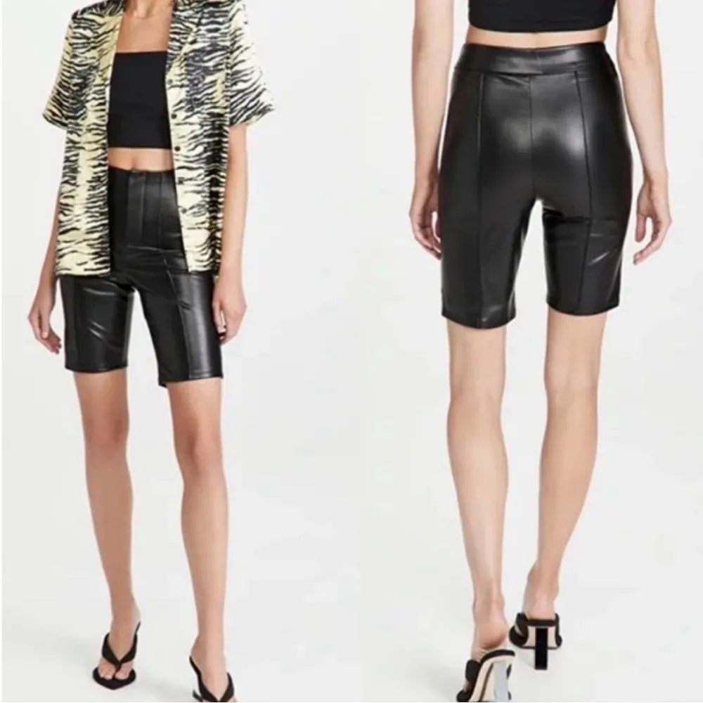 Good American Women’s Black Biker Shorts High-Waisted Faux Leather Size 2 - Image 2