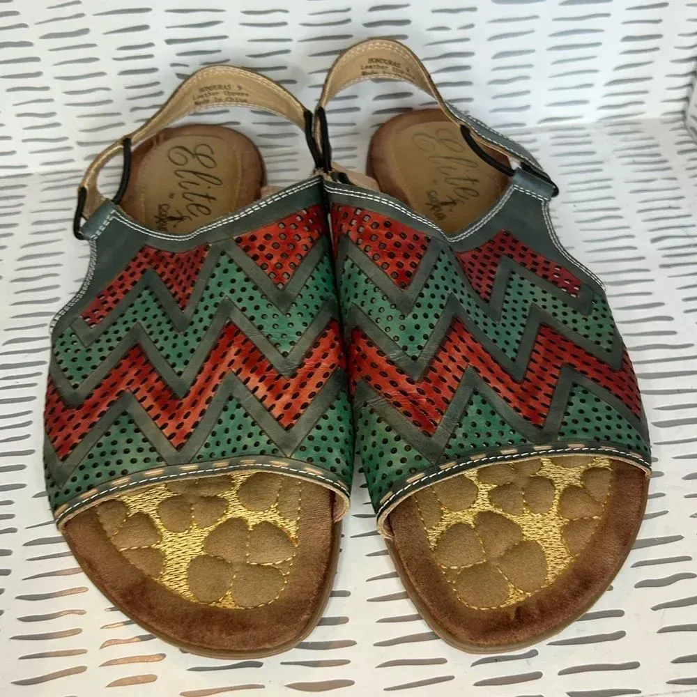 Elite‎ by Corkys Honduras Style Leather Sandals Chevron Design size 9 Red - Image 2