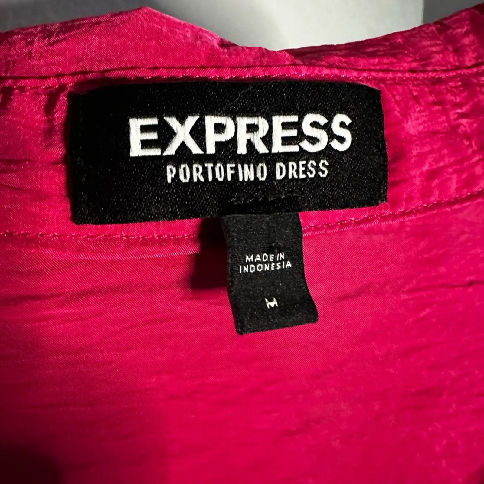 Express Portofino Hot Pink Poplin Shirt Dress Midi Belted Pockets Valentines - Image 3