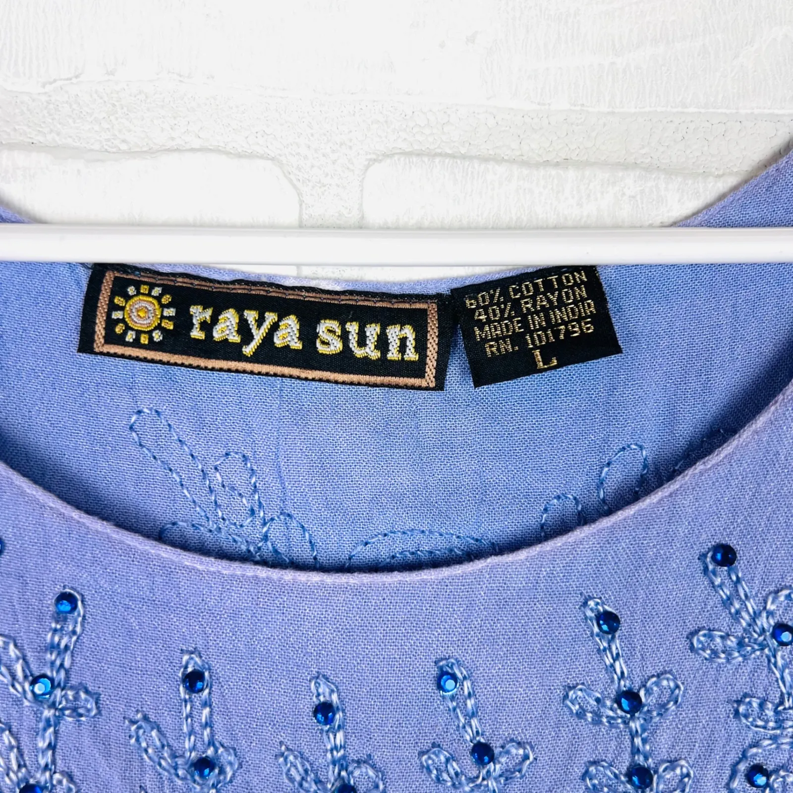 Raya Sun Blue Ombre Boho Sleeveless Tunic Top with‎ Embellished Detail Size L - Image 6