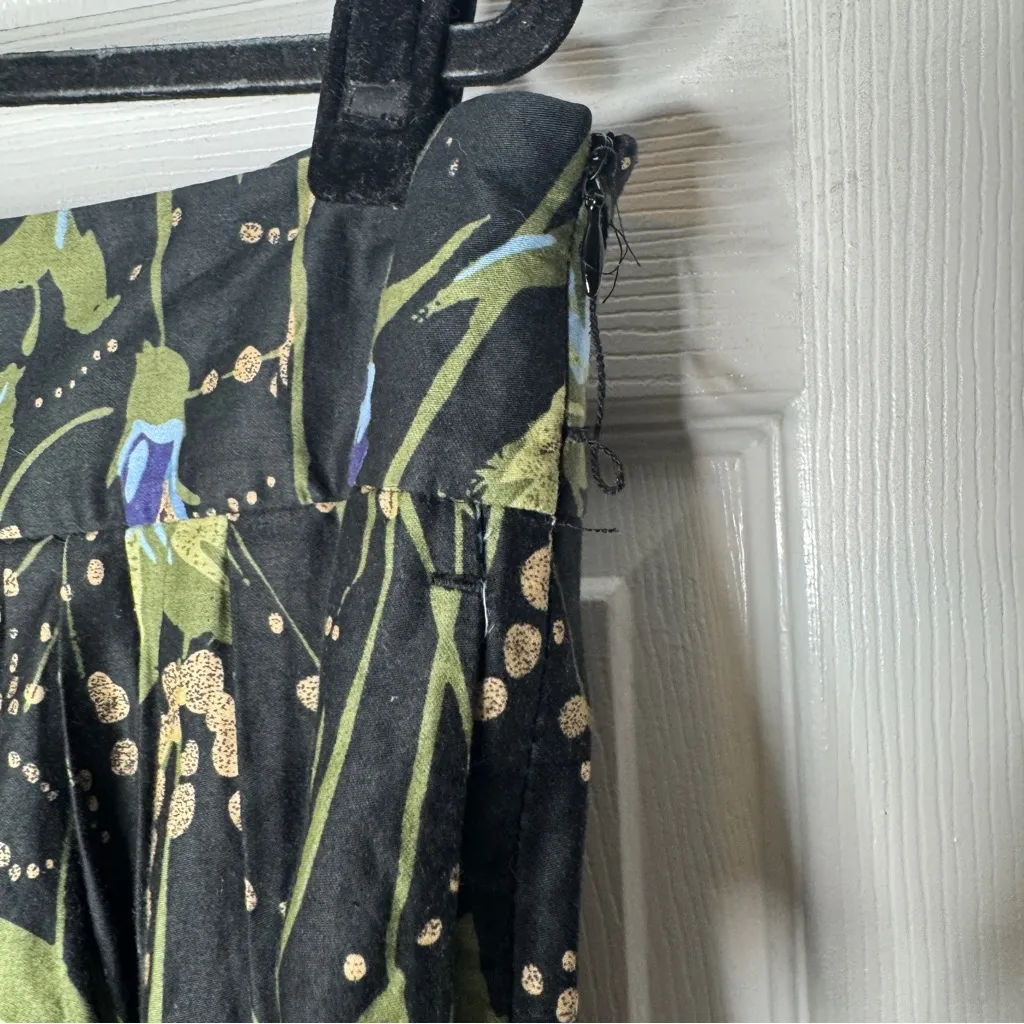 Ann Taylor LOFT Skirt Women's 14 Black Blue Floral Pleated‎ A-Line Pockets - Image 5