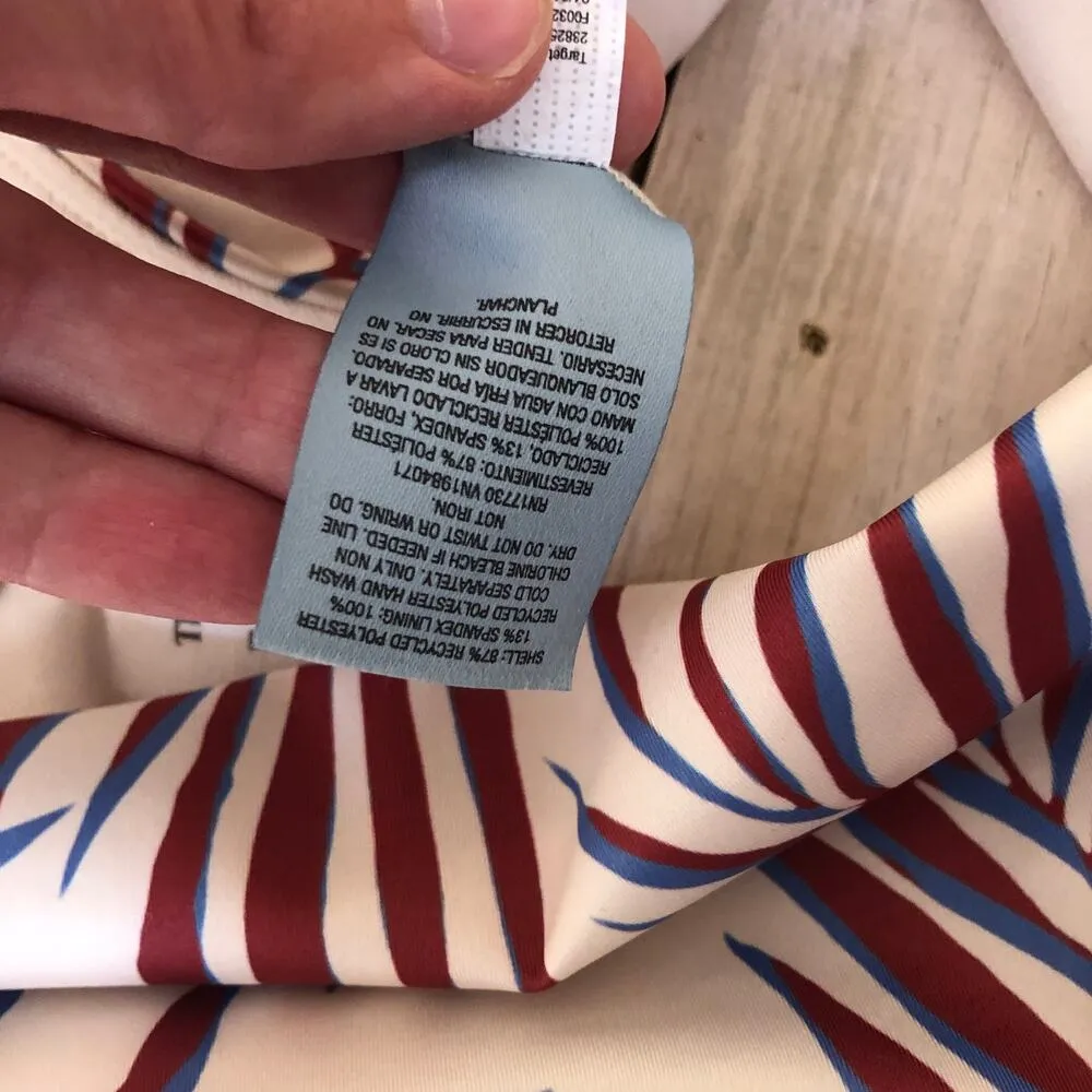 Shade & Shore NWT Women's Shirred High Waist Bikini Bottom Palm Blue Burgundy L - Image 7