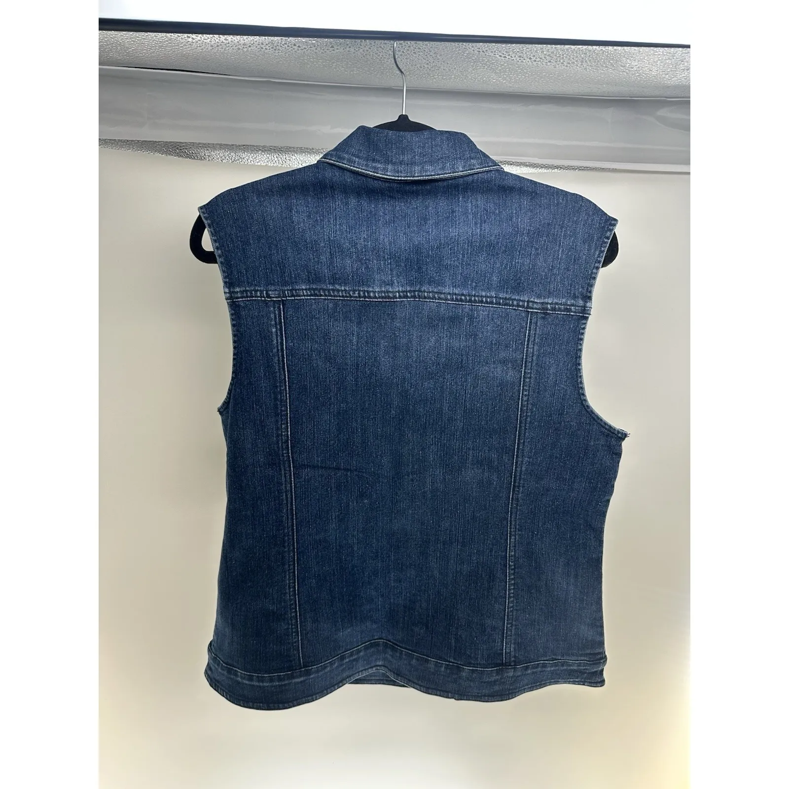 Christine Alexander Vest‎ Women L Blue Denim Swarovski Crystal Bling Sparkle Size L - Image 2