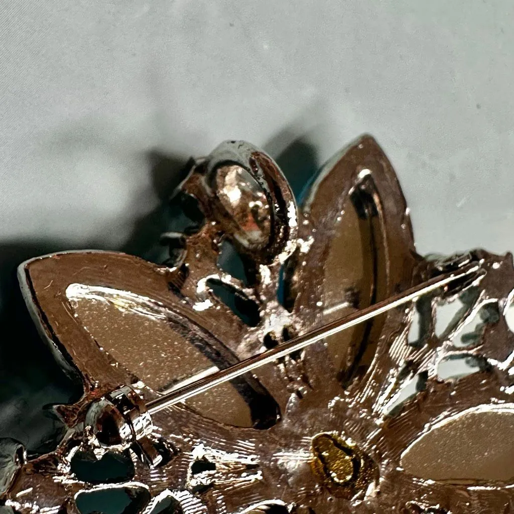 Vintage Blue Frosted Navette Rhinestone Flower Brooch Pendant Silver Tone - Image 8