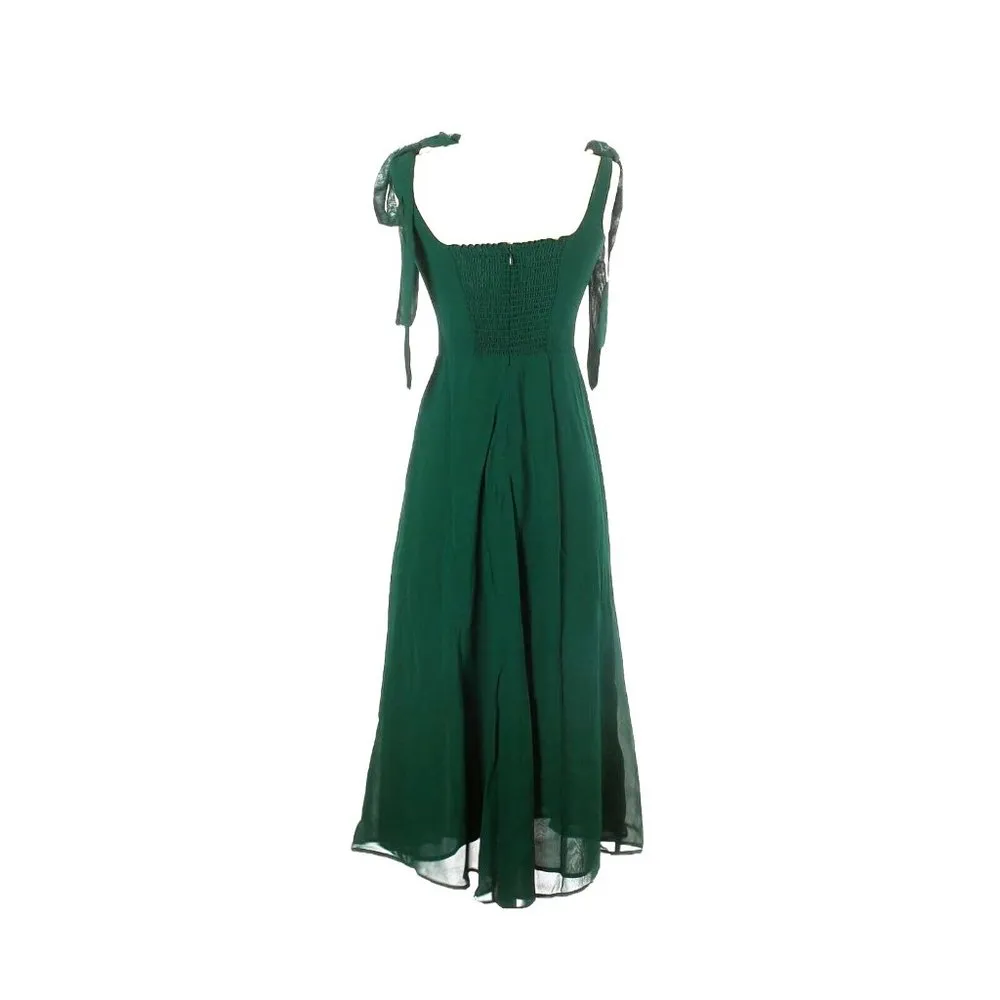 NWT Reformation Twilight in Emerald Green Side Slit Georgette Midi Tank Dress 4 - Image 3