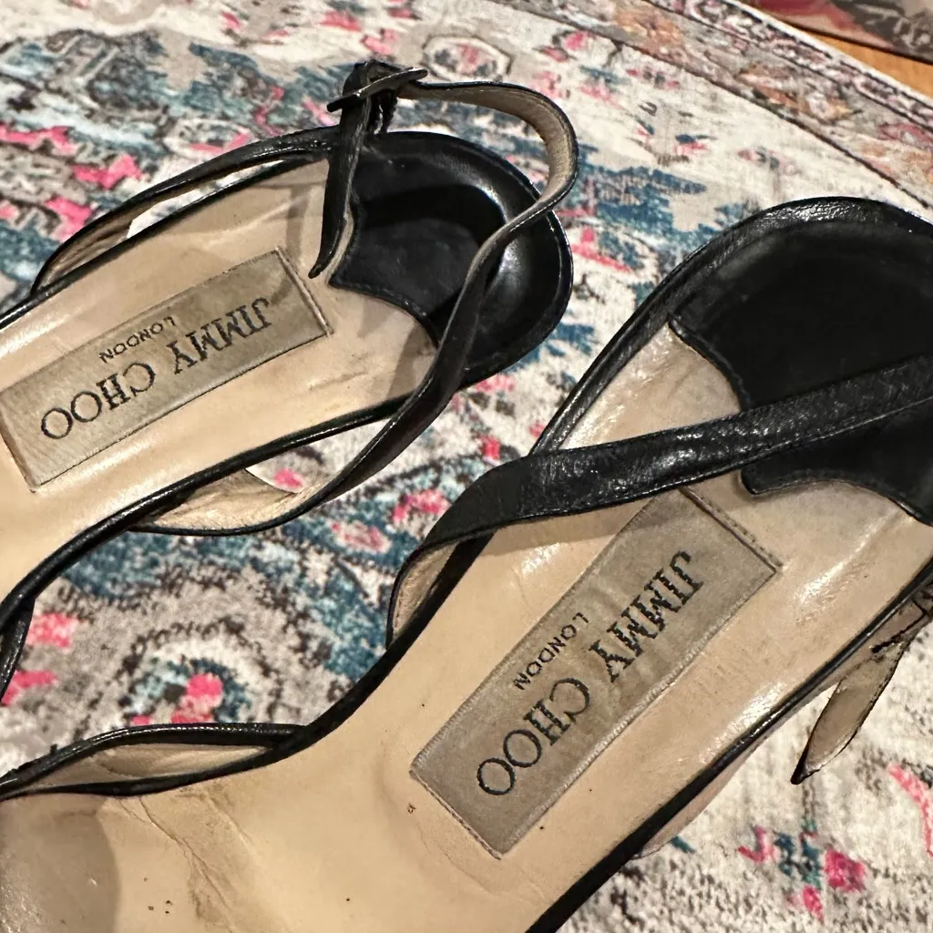 Jimmy Choo Chana K black leather cutout halter pointy toe heels vintage Size 39 - Image 8