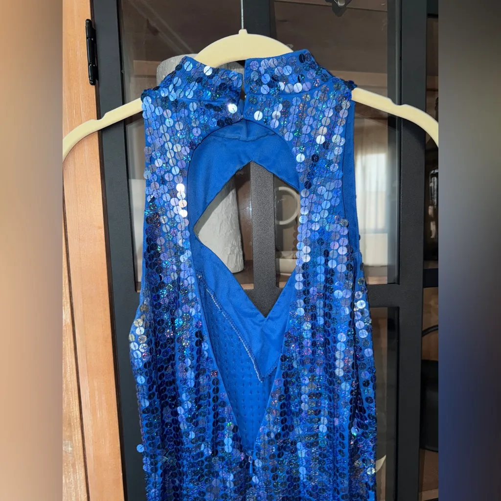 Vintage 1990s ShoMax Originals Sequin Cutout Prom Pageant Gown maxi dress cobalt Blue Size 6 - Image 4