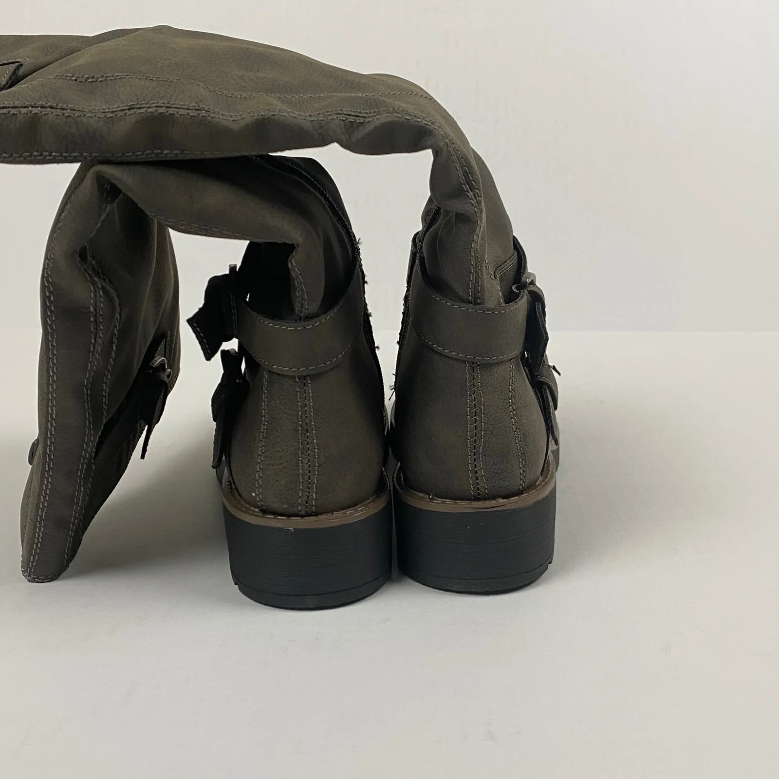 Sun Stone Size 5.5 Women's Riding Boots Knee High Buckle Accent Olive Gray Boots - Image 7