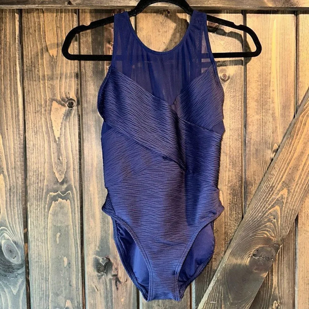 NWOT Carmen Marc Valvo Wave Texture Solid High Neck Swimsuit - Image 4