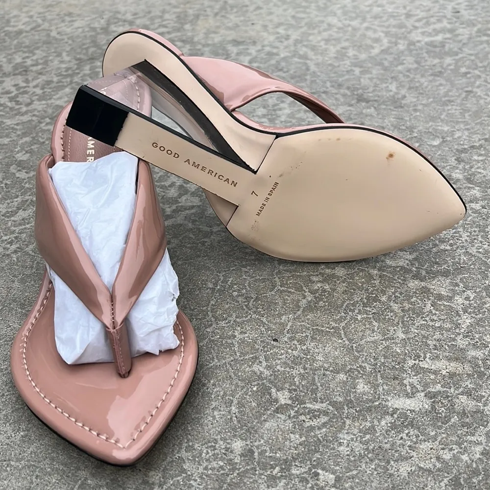 Good American
Clear Block Heel Thong Sandals - Image 7