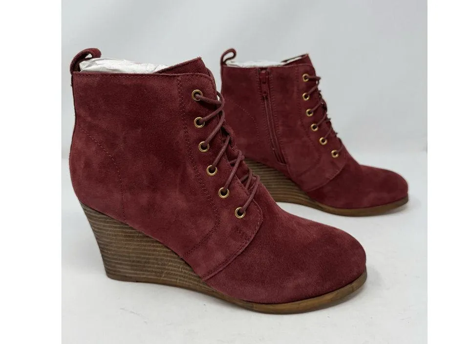 Diba Blake Suede Bootie Burgundy Ankle Boot Lace Up Wedges Size 7 NWOB Red - Image 11