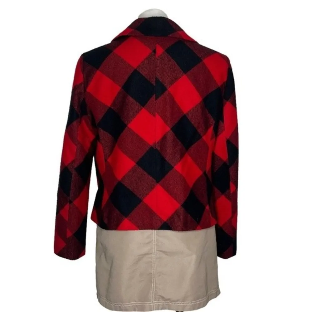 JONES New York Signature Red Black Buffalo Plaid Double Breasted Pea Jacket - Image 2