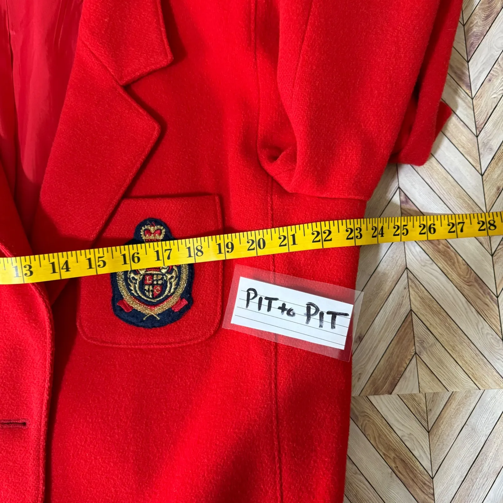 Vtg Lizsport Red Blazer Crest Gold Button Wool Blend 12 90s Holiday Festive - Image 12