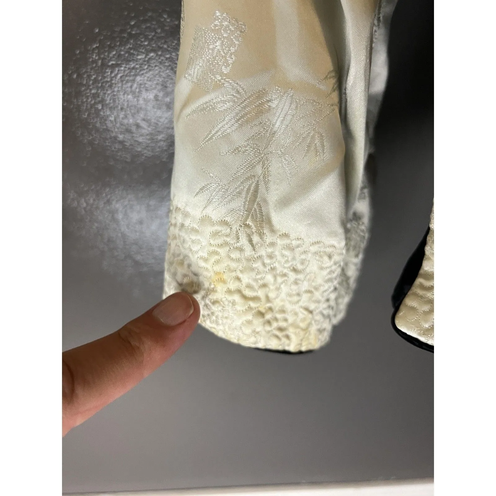 Reversible Satin Brocade Jacket Womens Small Black Ivory Mandarin Collar Frog - Image 12