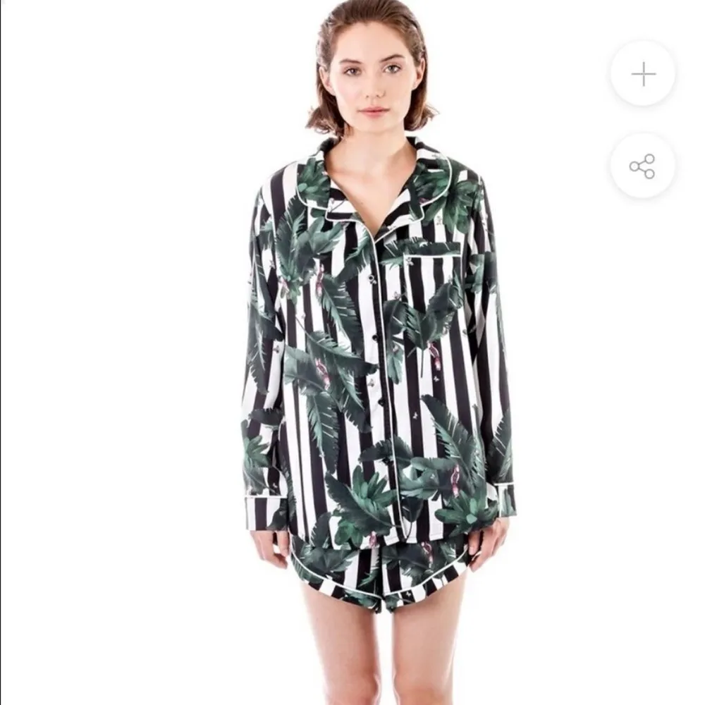Revolve  Plush Tropical Black White Striped Shirt and Short Sleep Set Leaf Print - Image 10