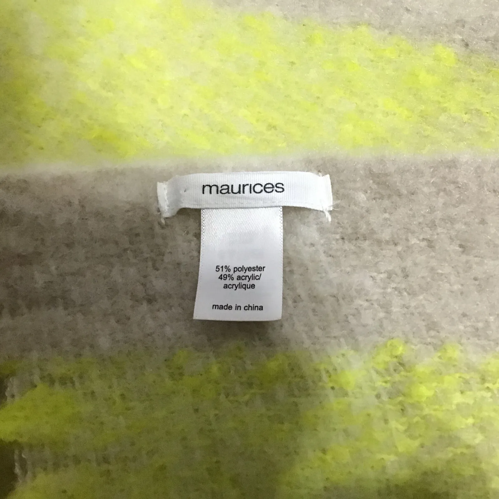 Maurice's Large Sweater Wrap Scarf‎  Yellow Gray Fringe Warm Polyester Acrylic - Image 4