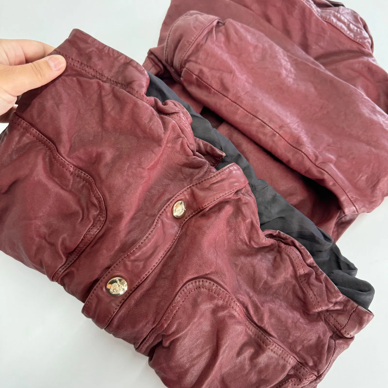 Tommy Hilfiger Dress Womens 34 X‎ Small Red Leather Collared Snap Button Shirt - Image 10