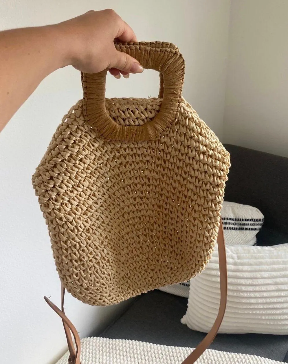 Straw Tote/ Beach Bag Tan - Image 2