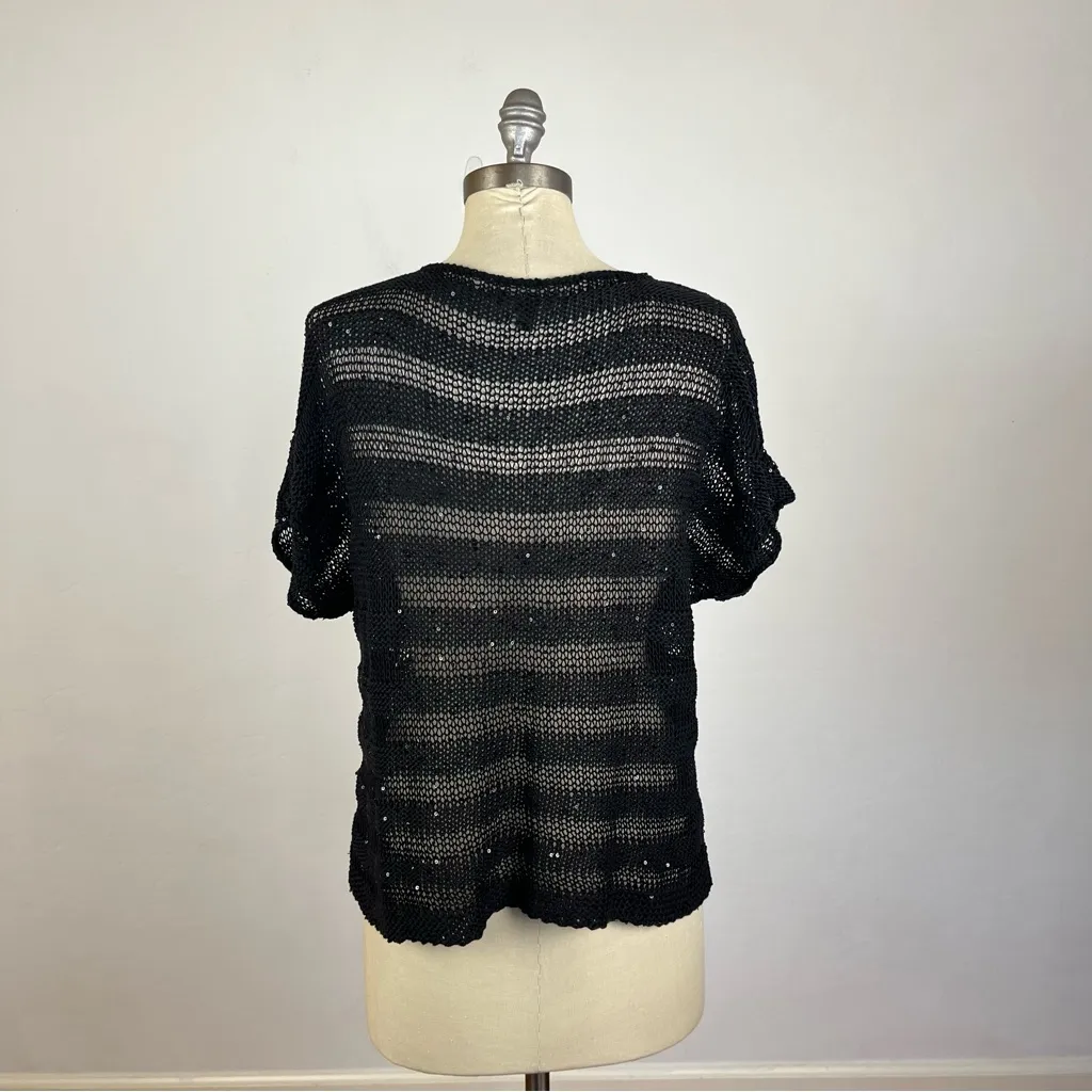 Eileen Fisher  Sequin Chainmail Stripe Black Boxy Top - Image 6