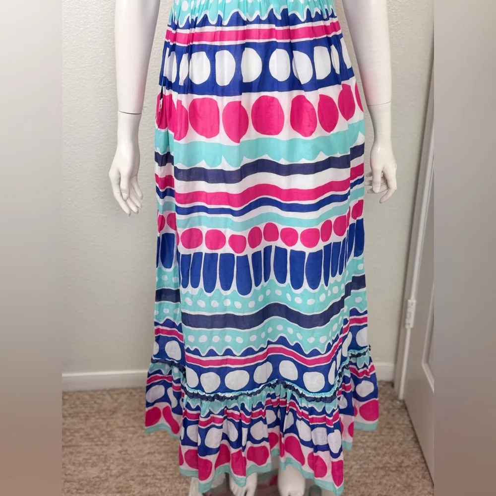 Vineyard Vines Carolina Stripe Maxi Dress Colorful Pattern V Neckline Size 6 D7 - Image 5