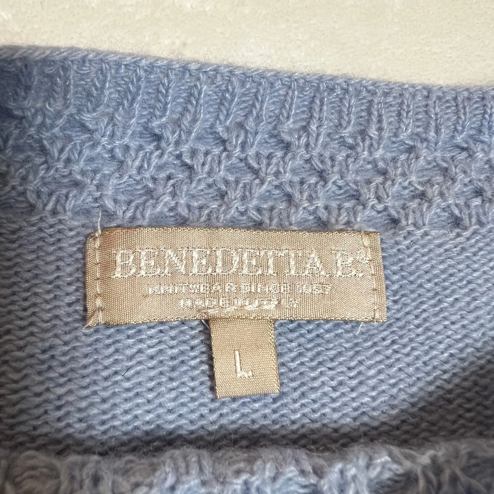 Benedetta B. Boat Neck Pullover Sweater Size L Lightweight Classic Wool Blend Blue Size L - Image 4