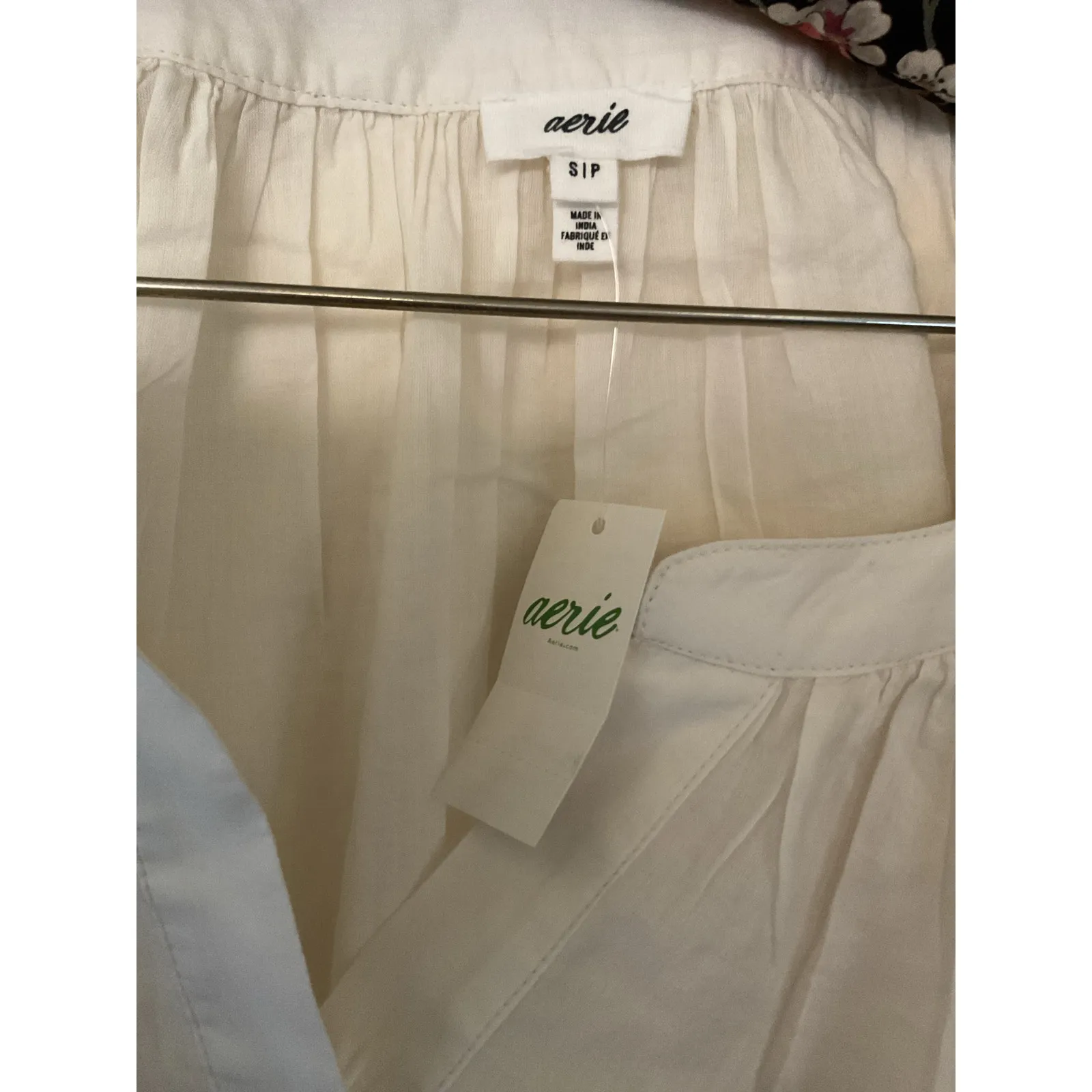 Aerie Natural Crochet Button Shirt Women’s S Boho Peasant Lace Ruffle Blouse NEW - Image 7