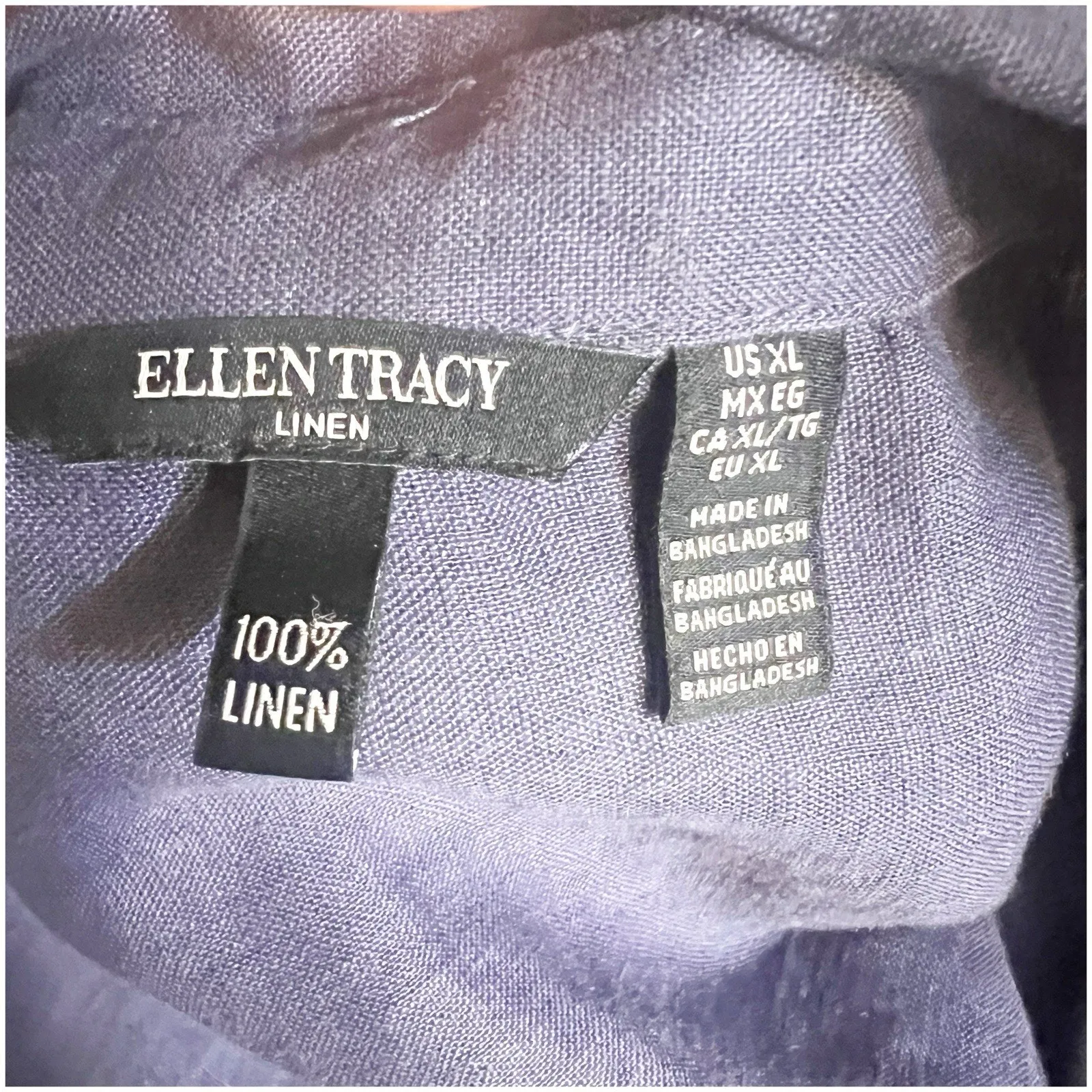 Ellen Tracy Popover Linen Tunic Size XL Indigo Short Sleeve Collared Beachy - Image 4