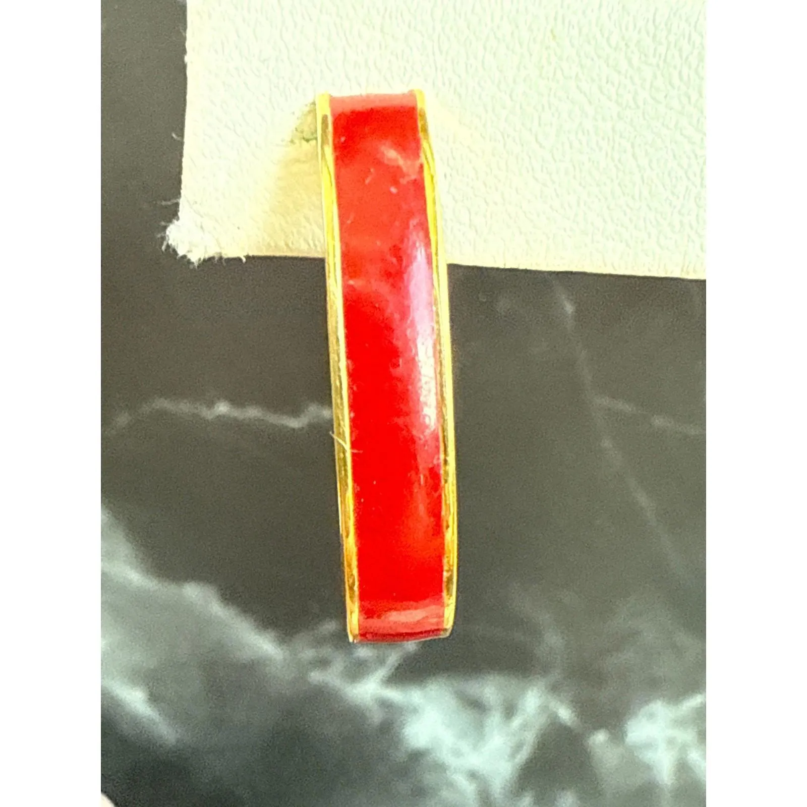 Vintage 1980's Monet Gold Tone Red Enamel Clip On Hoop Earrings 1in - Image 2