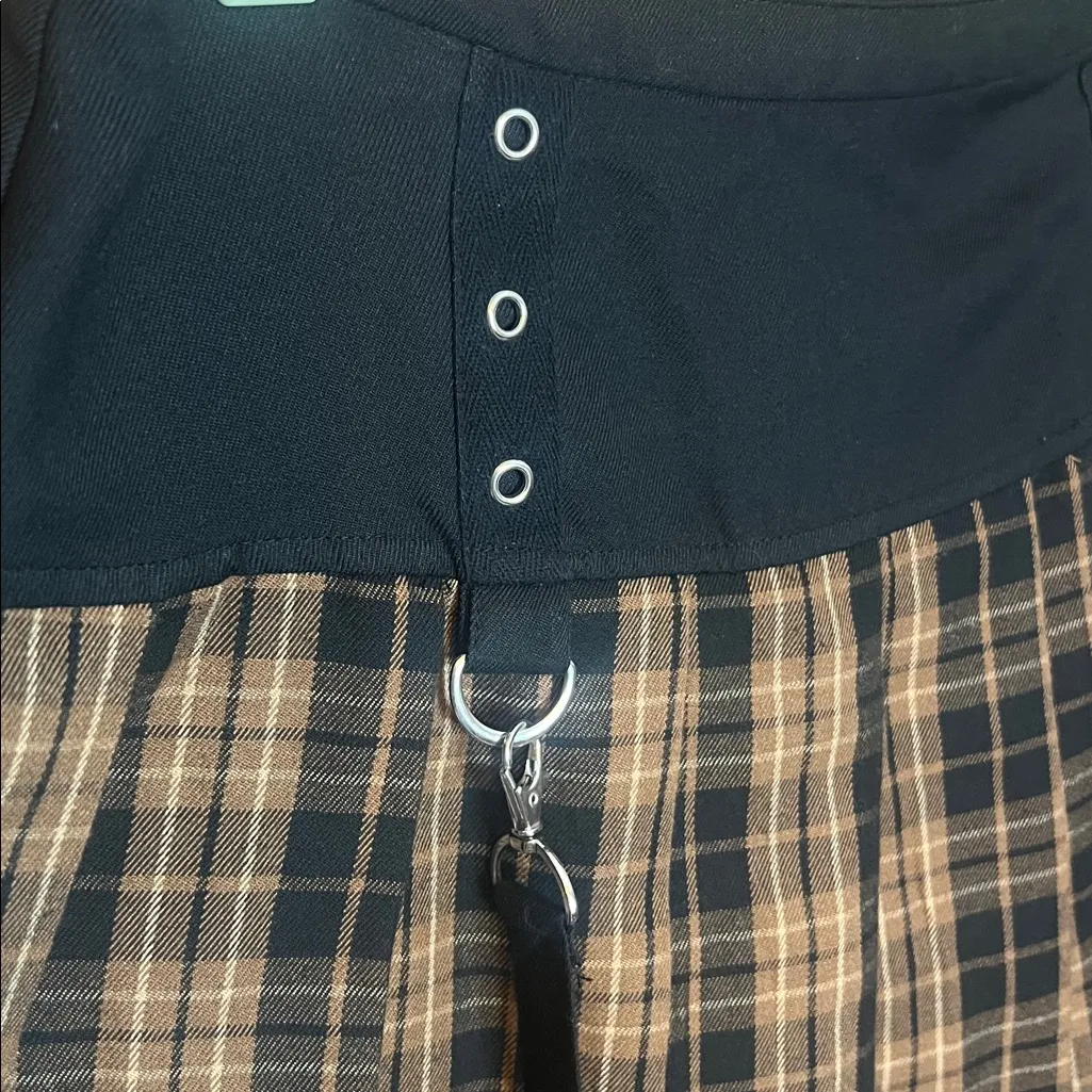 Social Collision Hot Topic Brown Plaid Pleated Suspender Skirt Med 29” SOLD OUT - Image 5