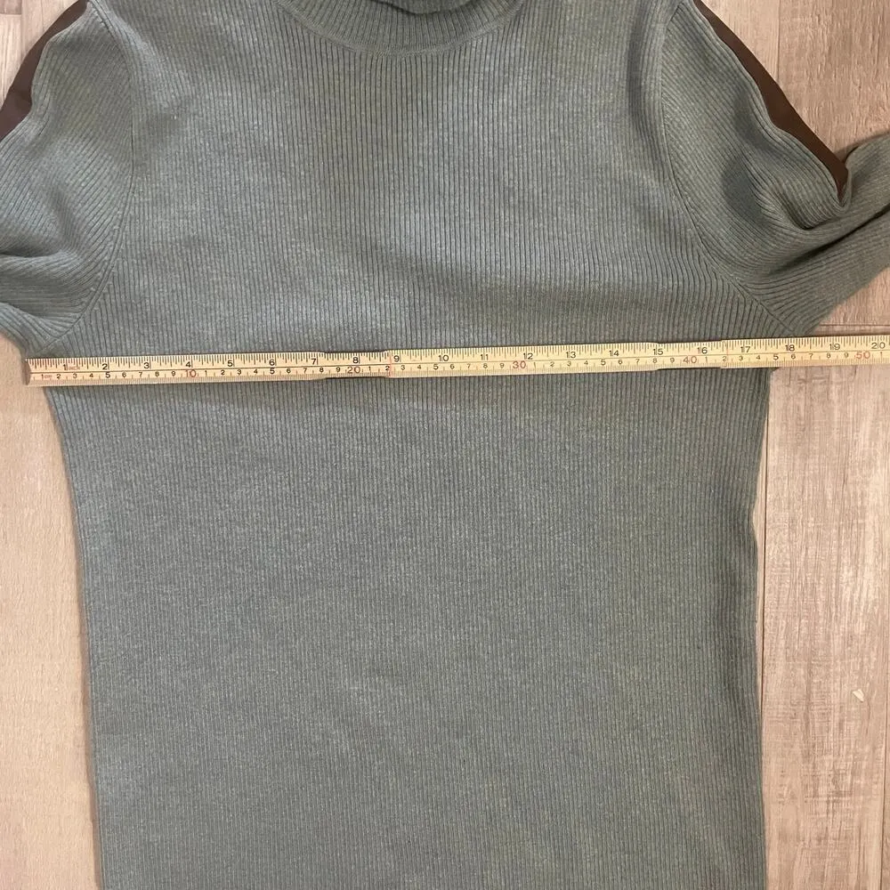 Lauren Ralph Lauren Faux Leather Trim Turtleneck Sweater XL Teal Heather/brown Blue - Image 7