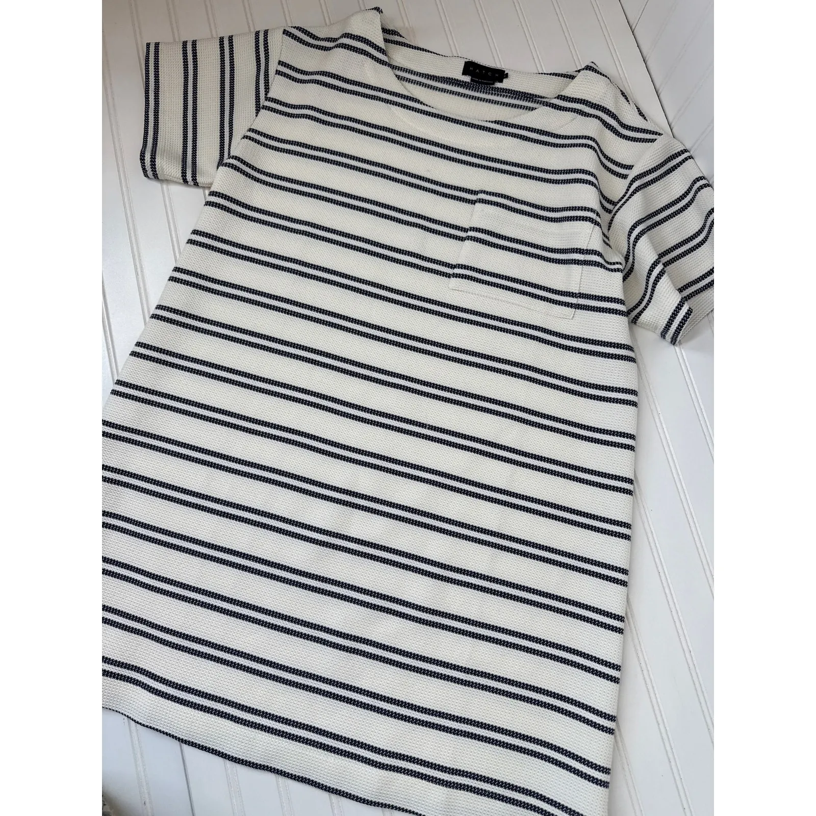 Hatch Isa Stripe Maternity Mini Dress White & Black Striped Casual Classic Sz 4 - Image 2