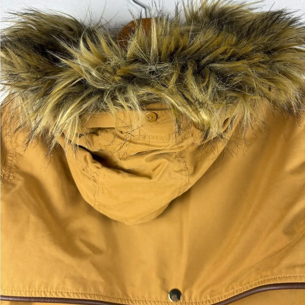 H&M Divided Small Faux Fur Shearling lined Hooded Parka Coat Light Brown‎ - Image 8