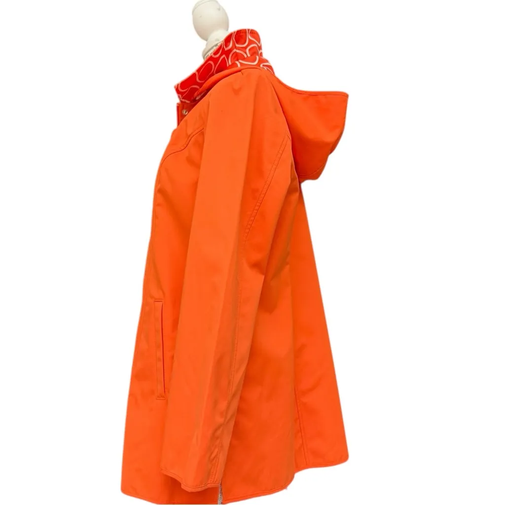 Dennis By Dennis Basso Bright Orange Hooded Zip Front Rain Coat Size Medium - Image 3