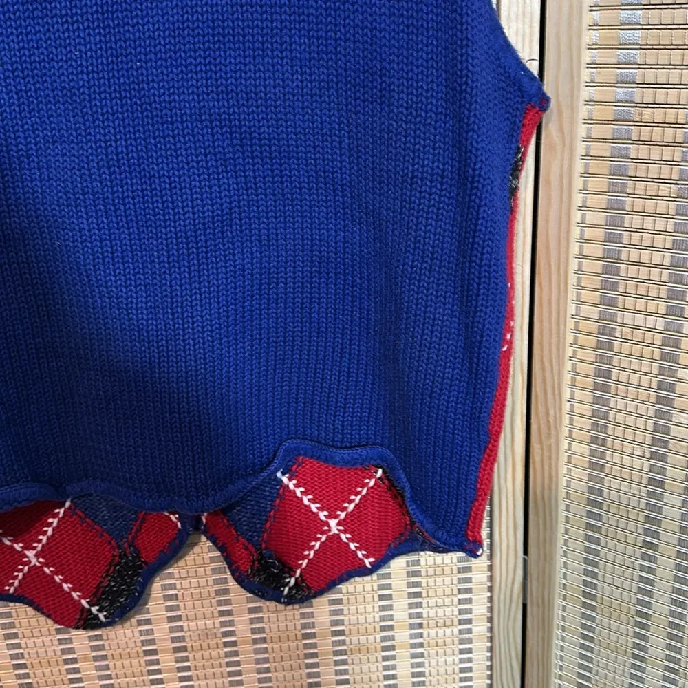 Bechamel Casual Vintage 1990s Blue Red Argyle Plaid Sweater Vest Large - Image 14