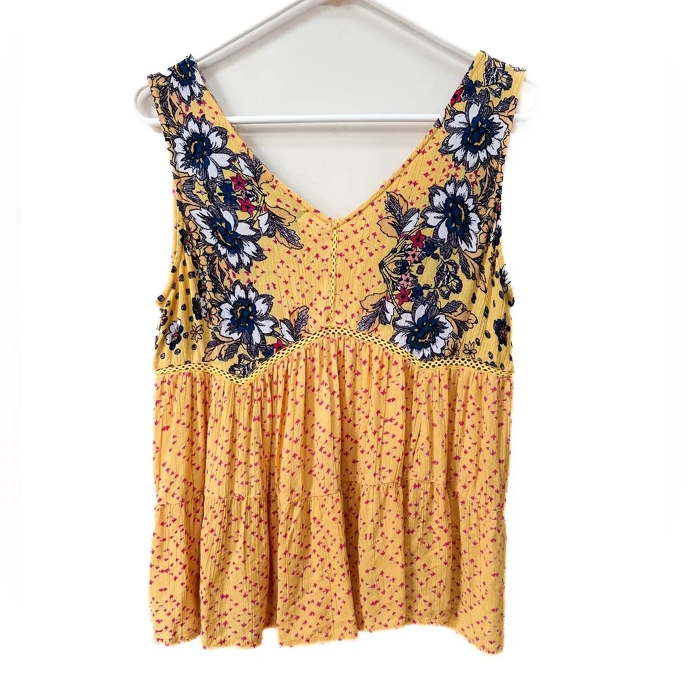 Blue Rain Women Yellow Floral Print
Sleeveless  Babydoll Blouse - Image 2