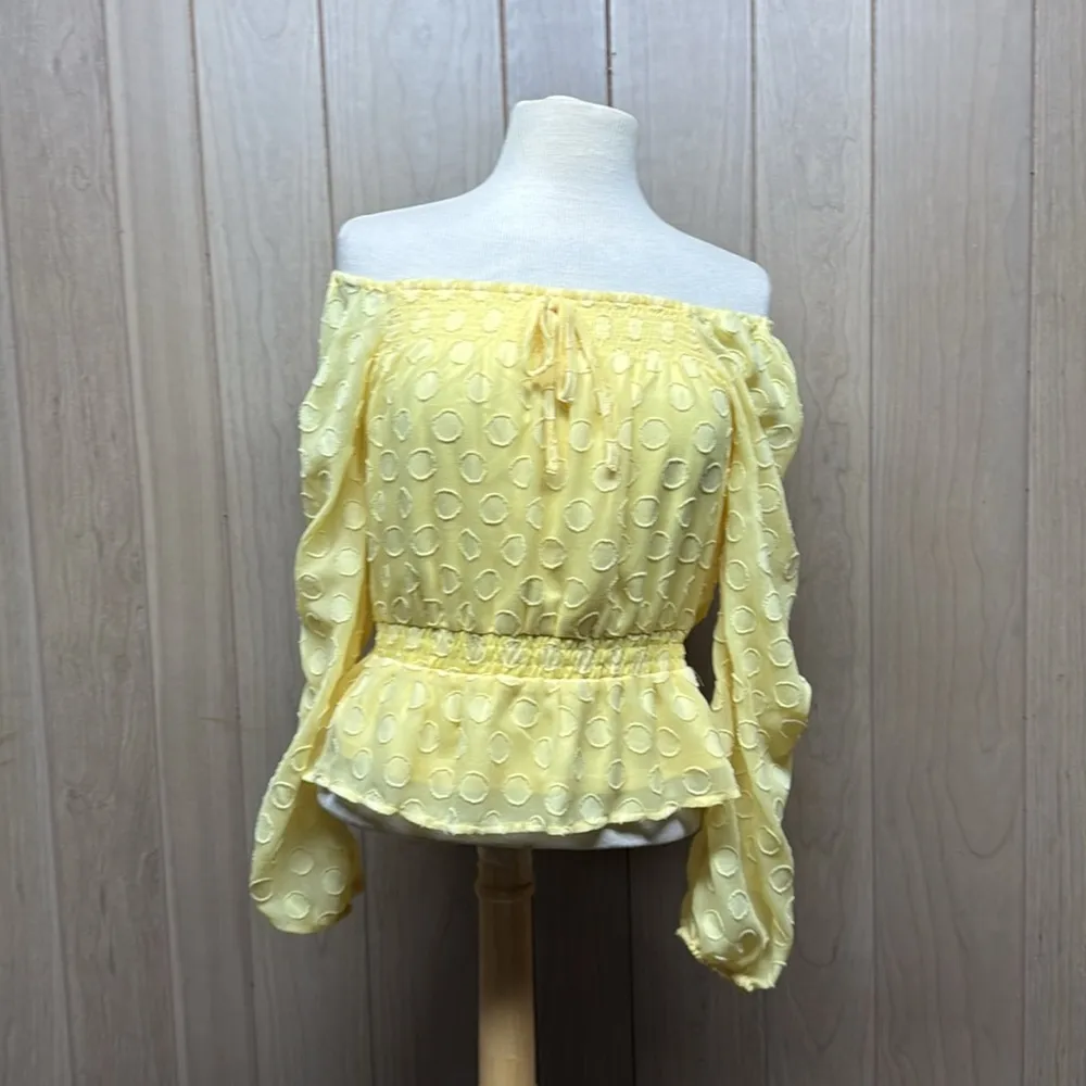 LC Lauren Conrad NWT Yellow Hello Sun Smocked Peplum Long Sleeve Blouse Size XS - Image 4