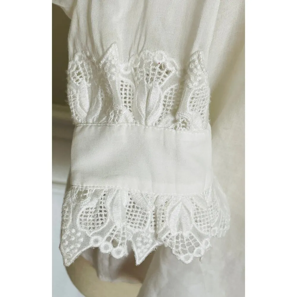 H&M White Edwardian Lace Front Button Down Blouse Lace Wrists - Image 3