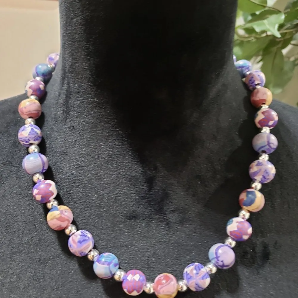 Women's Multicolor Round Beaded Cute Necklace Eclectic Funky Jewelry Purple - Image 2