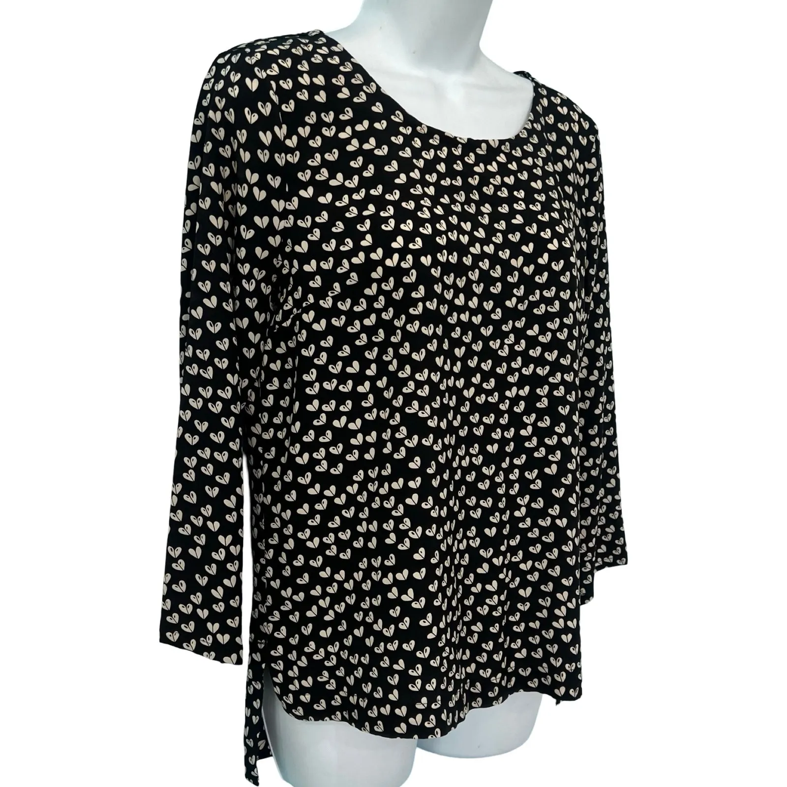 Maeve Anthropologie Heart Black White Half Sleeve Back Zip 100% Silk Blouse sz S - Image 12