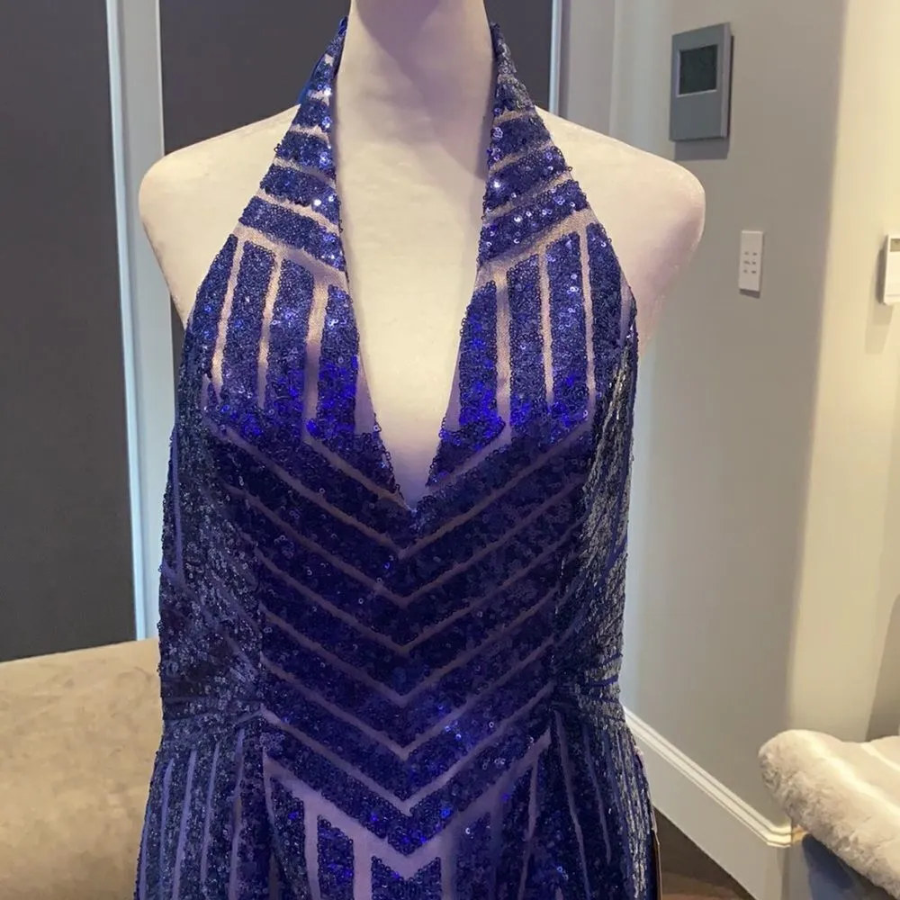 Women’s Halter Neck Mermaid Sequined Blue Prom Party Dress L NWT Size L - Image 2