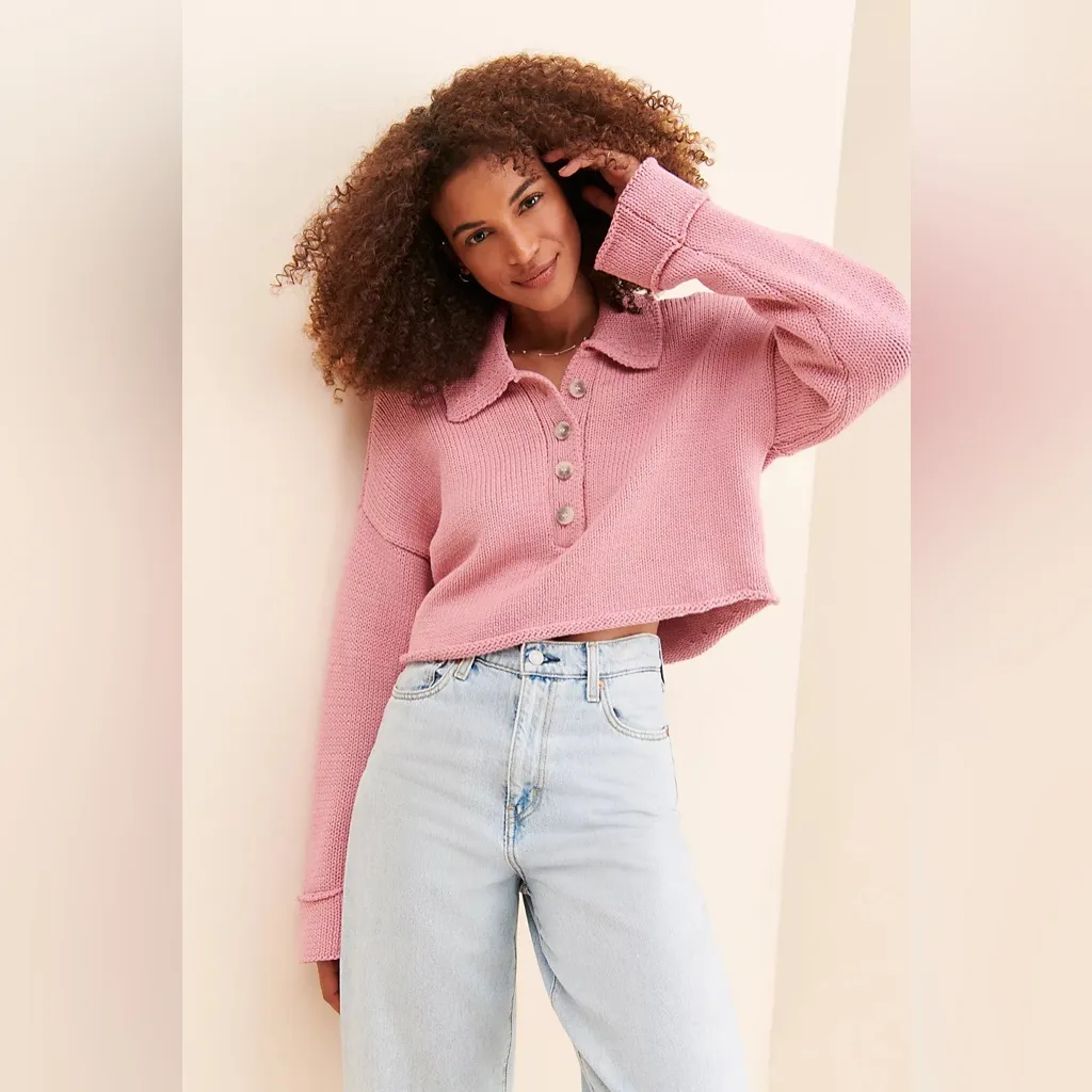 Show Me Your Mumu Crawford Collared Sweater Pink Knit - Image 5