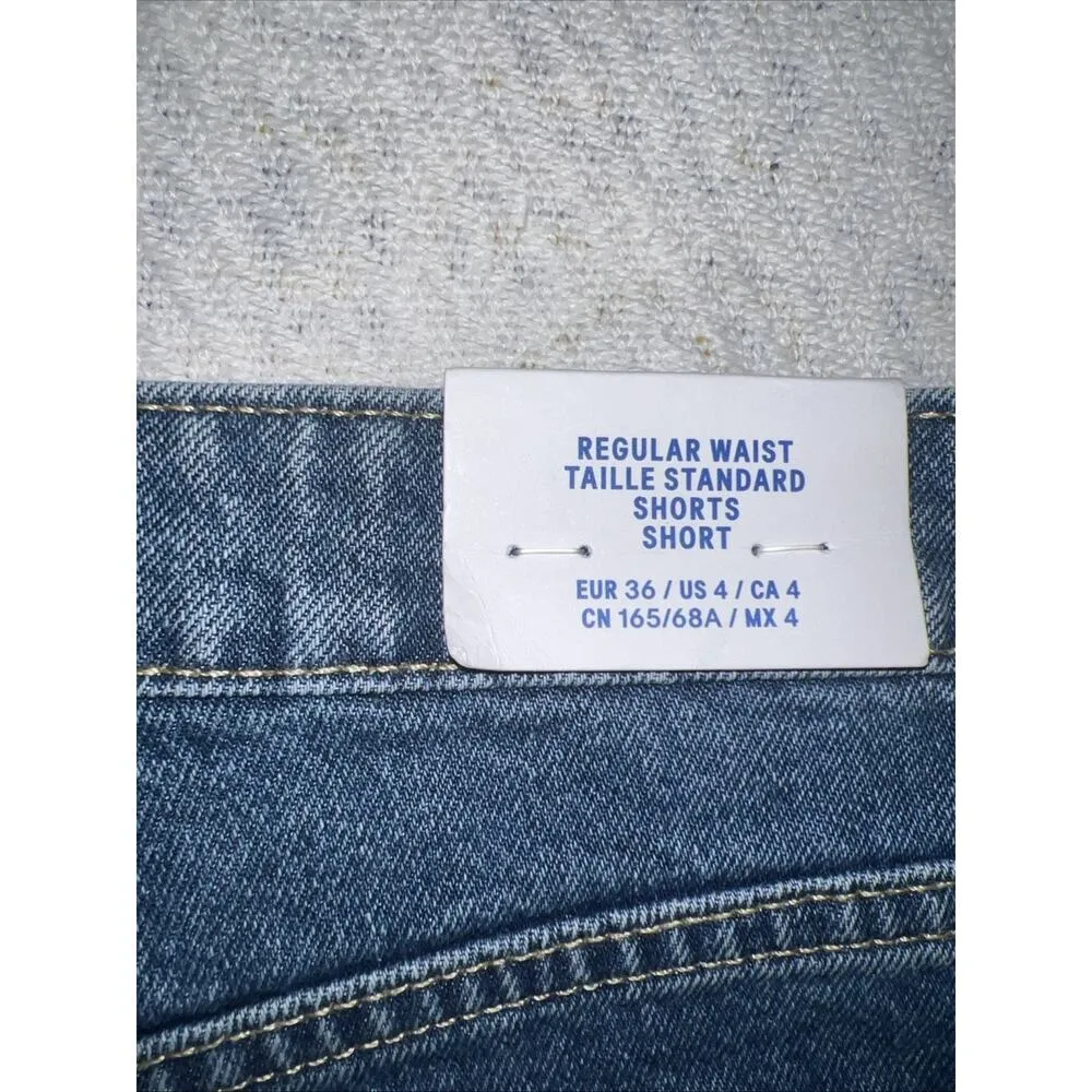 H&M Women Size 4 Shorts Regular Waist Blue Jean Denim Rolled Hem NEW - Image 5