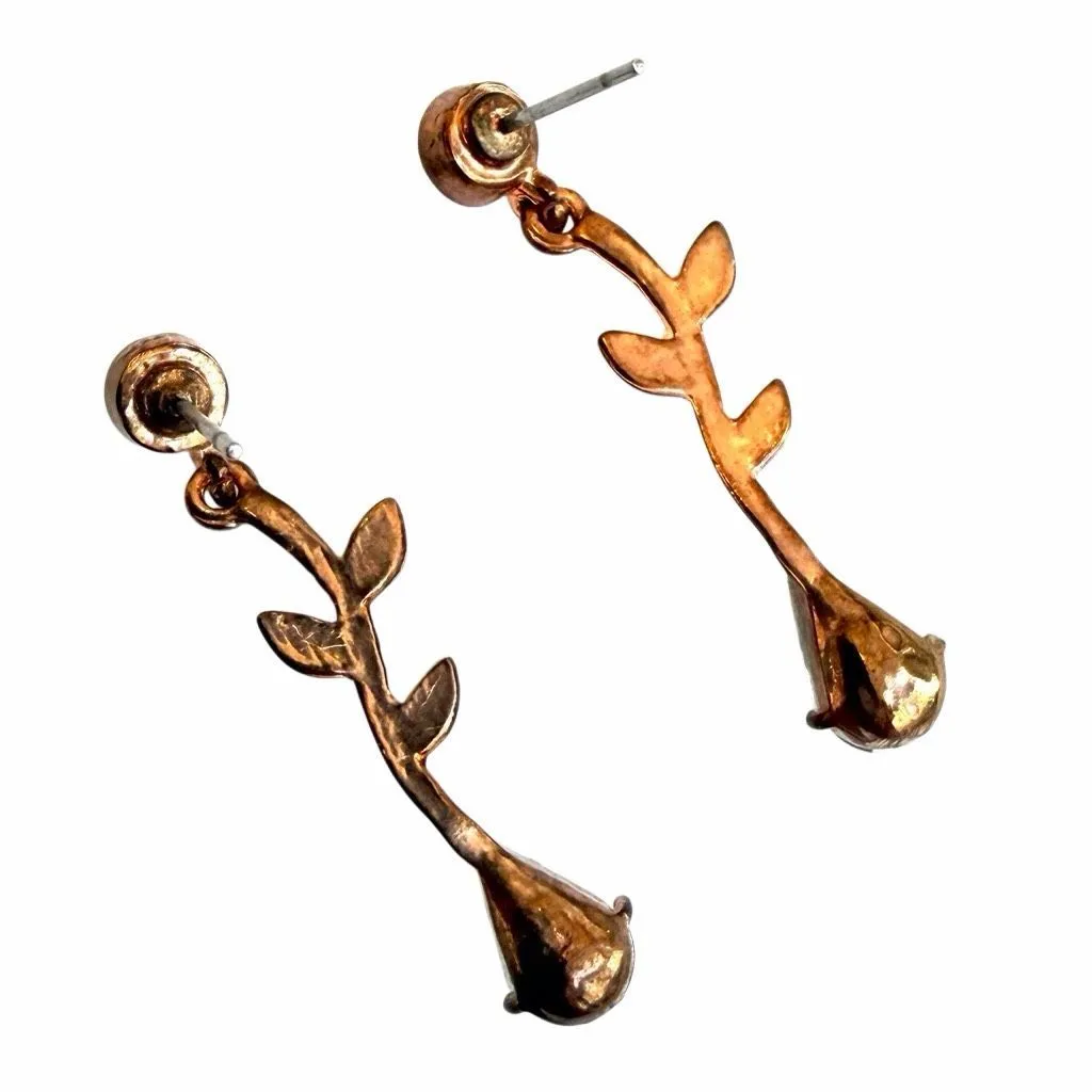 Rose Gold Vine & Crystal Teardrop Earrings - Image 5