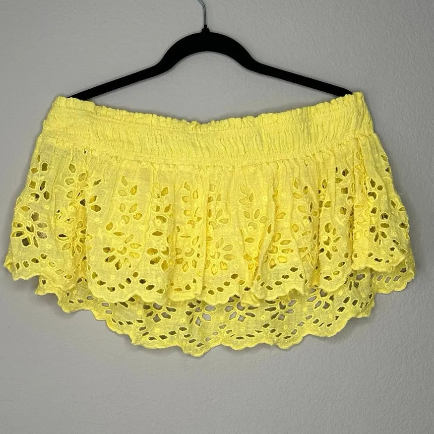 FREE PEOPLE FP ONE Floral Embroidered Cut Out Gauze Off Shoulder Crop Top XS - Image 3