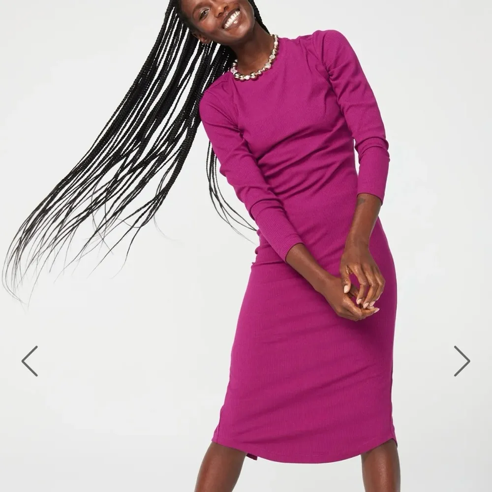 NWT Terez Long Sleeve Ribbed Bodycon High Neck Midi Dress Raspberry Pink Size L - Image 6